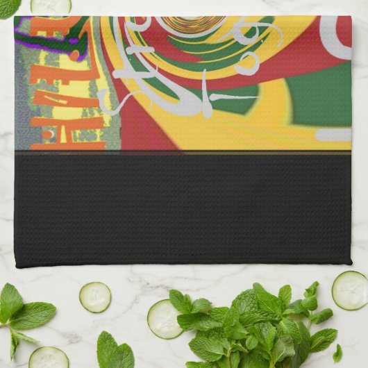 Rasta Kleuren Rood Gouden Groen Hillary Art Print Theedoek (Gevouwen)