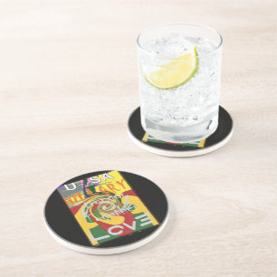 Rasta Kleuren Rood Gouden Groen Hillary Art Print Zandsteen Onderzetter