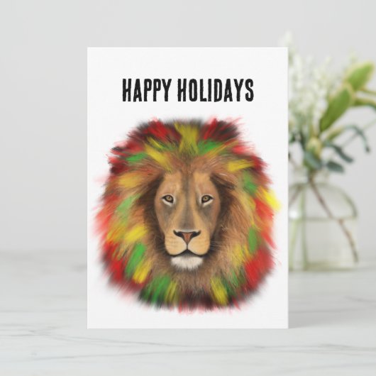 Rasta leeuw hoofd rood geel groen tekening Jamaica Feestdagenkaart (Staand voorkant)
