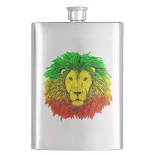 Rasta leeuw hoofd rood geel groen tekening Jamaica Flacon