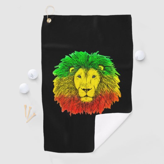 Rasta leeuw hoofd rood geel groen tekening Jamaica Golfhanddoek (Insitu)