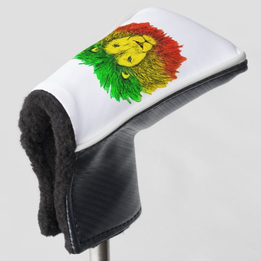 Rasta leeuw hoofd rood geel groen tekening Jamaica Golfheadcover (3/4 voorkant)