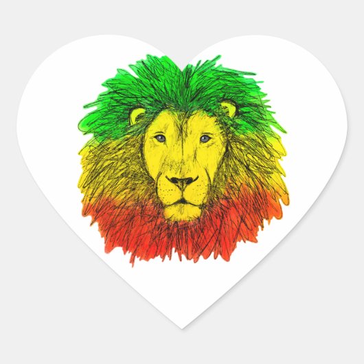 Rasta leeuw hoofd rood geel groen tekening Jamaica Hart Sticker (Voorkant)