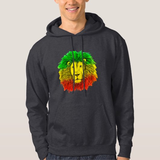 Rasta leeuw hoofd rood geel groen tekening Jamaica Hoodie (Voorkant)
