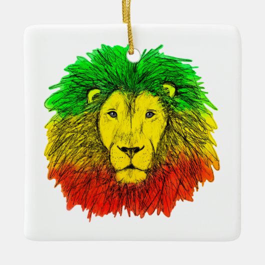 Rasta leeuw hoofd rood geel groen tekening Jamaica Keramisch Ornament (Voorkant)