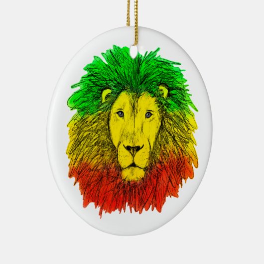 Rasta leeuw hoofd rood geel groen tekening Jamaica Keramisch Ornament (Rechts)