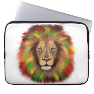 Rasta leeuw hoofd rood geel groen tekening Jamaica Laptop Sleeve