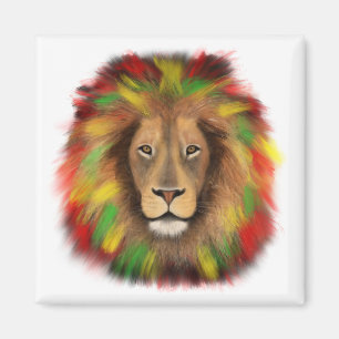Rasta leeuw hoofd rood geel groen tekening Jamaica Magneet