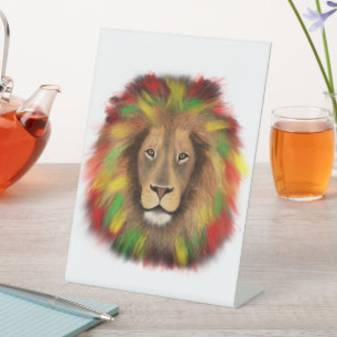 Rasta leeuw hoofd rood geel groen tekening Jamaica Reclamebord Met Voetstuk