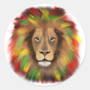 Rasta leeuw hoofd rood geel groen tekening Jamaica Ronde Sticker