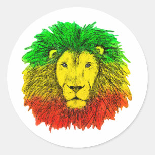Rasta leeuw hoofd rood geel groen tekening Jamaica Ronde Sticker