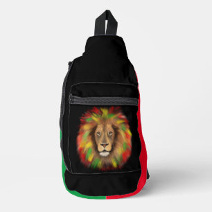 Rasta leeuw hoofd rood geel groen tekening Jamaica Sling Bag