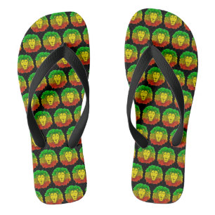 Rasta leeuw hoofd rood geel groen tekening Jamaica Teenslippers