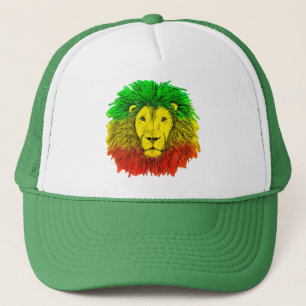 Rasta leeuw hoofd rood geel groen tekening Jamaica Trucker Pet