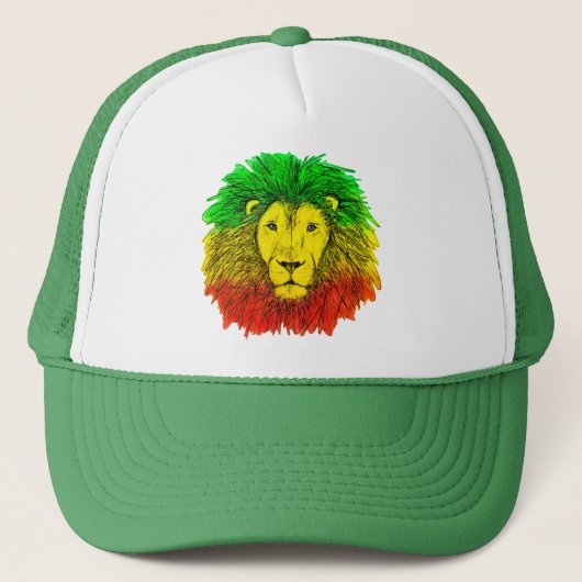 Rasta leeuw hoofd rood geel groen tekening Jamaica Trucker Pet (Voorkant)