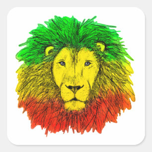 Rasta leeuw hoofd rood geel groen tekening Jamaica Vierkante Sticker