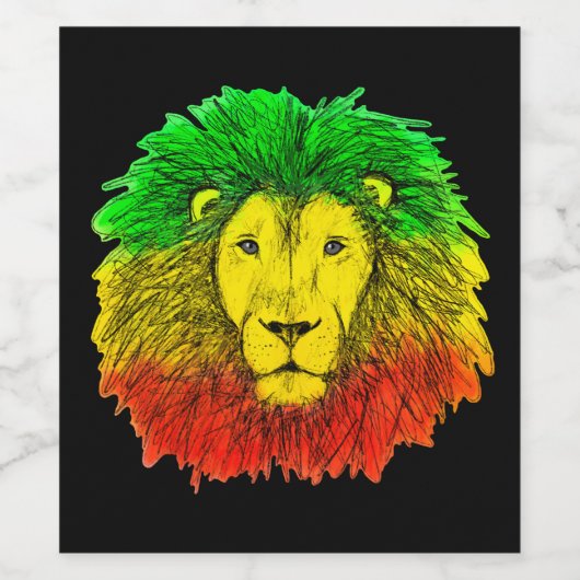 Rasta leeuw hoofd rood geel groen tekening Jamaica Wijn Etiket (Enkel label)