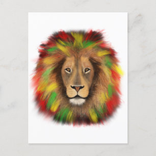 Rasta leeuwenkop rood geel groen tekening Jamaica  Briefkaart