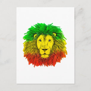 Rasta leeuwenkop rood geel groen tekening Jamaica  Briefkaart