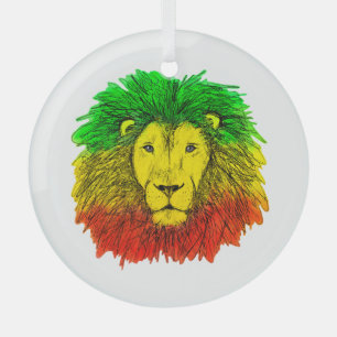 Rasta leeuwenkop rood geel groen tekening Jamaica Glas Ornament