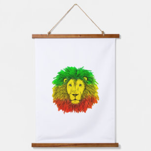 Rasta leeuwenkop rood geel groen tekening Jamaica  Hangend Wandkleed