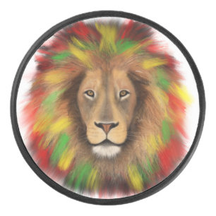 Rasta leeuwenkop rood geel groen tekening Jamaica Hockey Puck