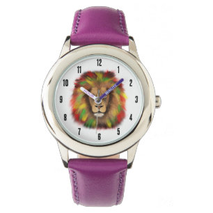 Rasta leeuwenkop rood geel groen tekening Jamaica Horloge