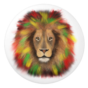 Rasta leeuwenkop rood geel groen tekening Jamaica Keramische Knop