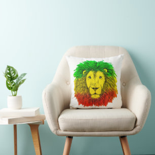 Rasta leeuwenkop rood geel groen tekening Jamaica  Kussen