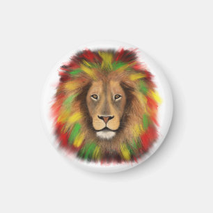 Rasta leeuwenkop rood geel groen tekening Jamaica Magneet