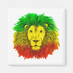 Rasta leeuwenkop rood geel groen tekening Jamaica Magneet