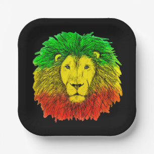 Rasta leeuwenkop rood geel groen tekening Jamaica  Papieren Bordje