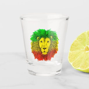 Rasta leeuwenkop rood geel groen tekening Jamaica Shot Glas