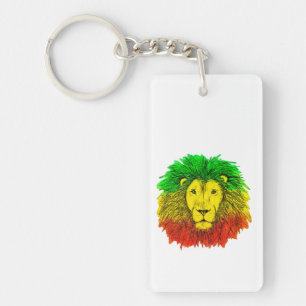 Rasta leeuwenkop rood geel groen tekening Jamaica Sleutelhanger