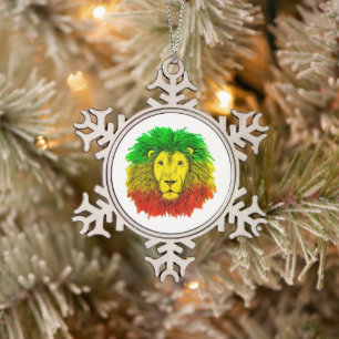 Rasta leeuwenkop rood geel groen tekening Jamaica  Tin Sneeuwvlok Ornament
