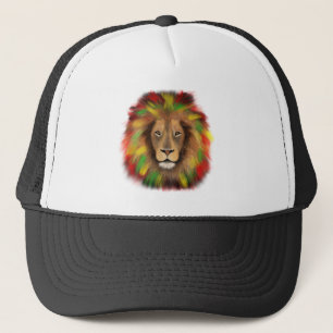 Rasta leeuwenkop rood geel groen tekening Jamaica Trucker Pet