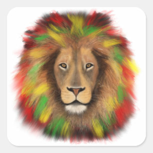 Rasta leeuwenkop rood geel groen tekening Jamaica Vierkante Sticker