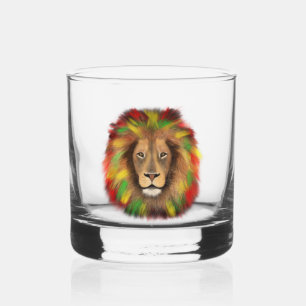Rasta leeuwenkop rood geel groen tekening Jamaica Whisky Glas