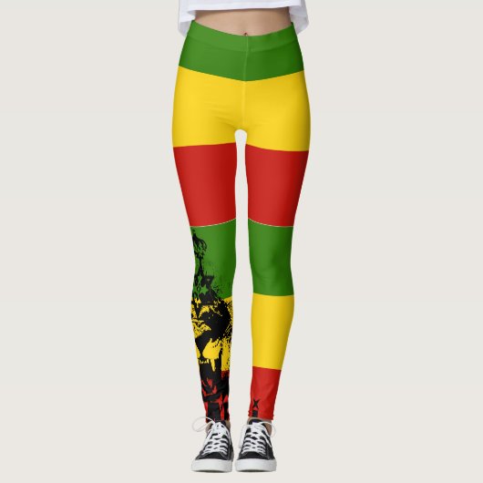 Rasta Leggings Red Gold Green Roaring Lion (Voorkant)