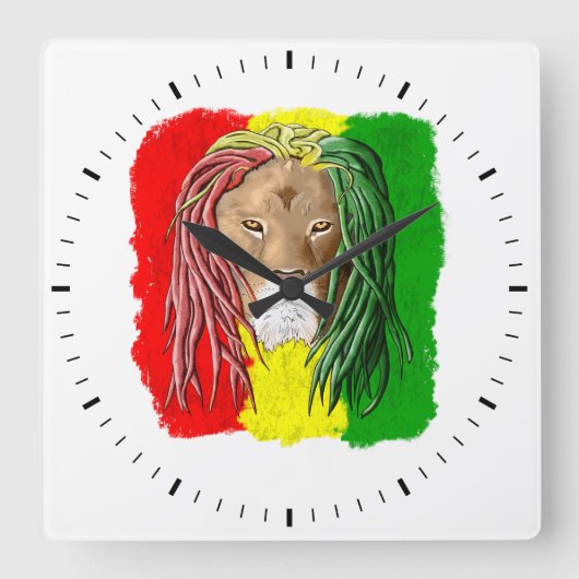Rasta Lion Jamaican Reggae Flag Vierkante Klok (Voorkant)