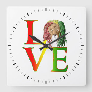 Rasta Lion Jamaican Reggae Love Vierkante Klok