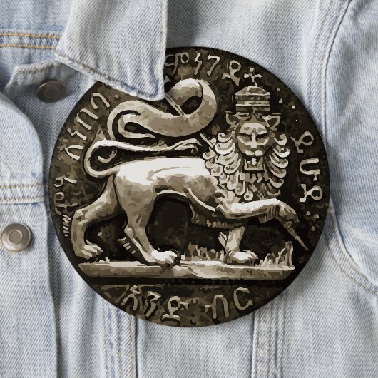 Rasta Lion Judah Ancient Design on Button (In situ)