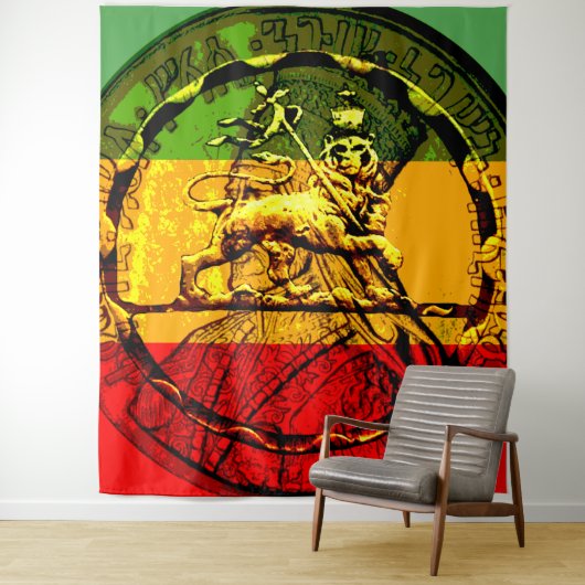 Rasta Lion Judah Red Green Wandkleed (In situ)