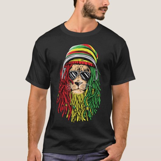 RASTA LION Rastafarian Jamaican reggae Music shirt (Voorkant)