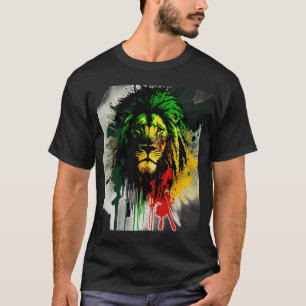 Rasta Lion Stylish Rastafari Waterverf Paint Regg T-shirt