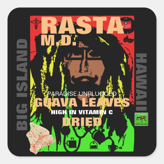 RASTA M.D. DRIED GUAVA LEAVES VIERKANTE STICKER (Voorkant)