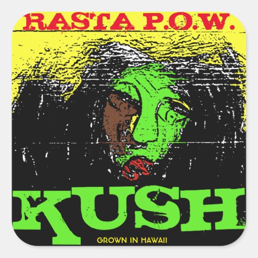 RASTA P.O.W. KUSH VIERKANTE STICKER (Voorkant)