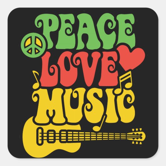 Rasta Peace-Love-Music Vierkante Sticker (Voorkant)