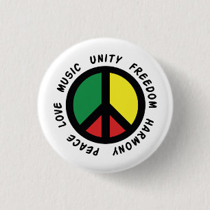 Rasta Peace Sign Peace Love Music Unity Ronde Button 3,2 Cm