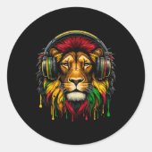 Rasta Raggae Jamaica Muziek Hoofdtelefoon Leeuw va Ronde Sticker (Voorkant)